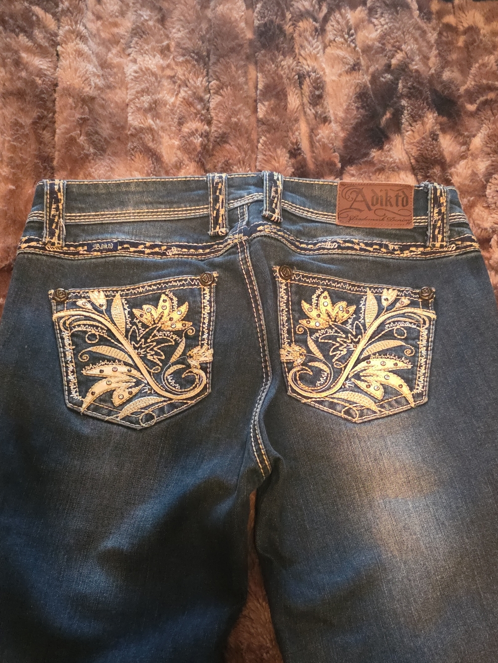 Adiktd Dark Blue Jeans with Gold Embroidered Back Pockets